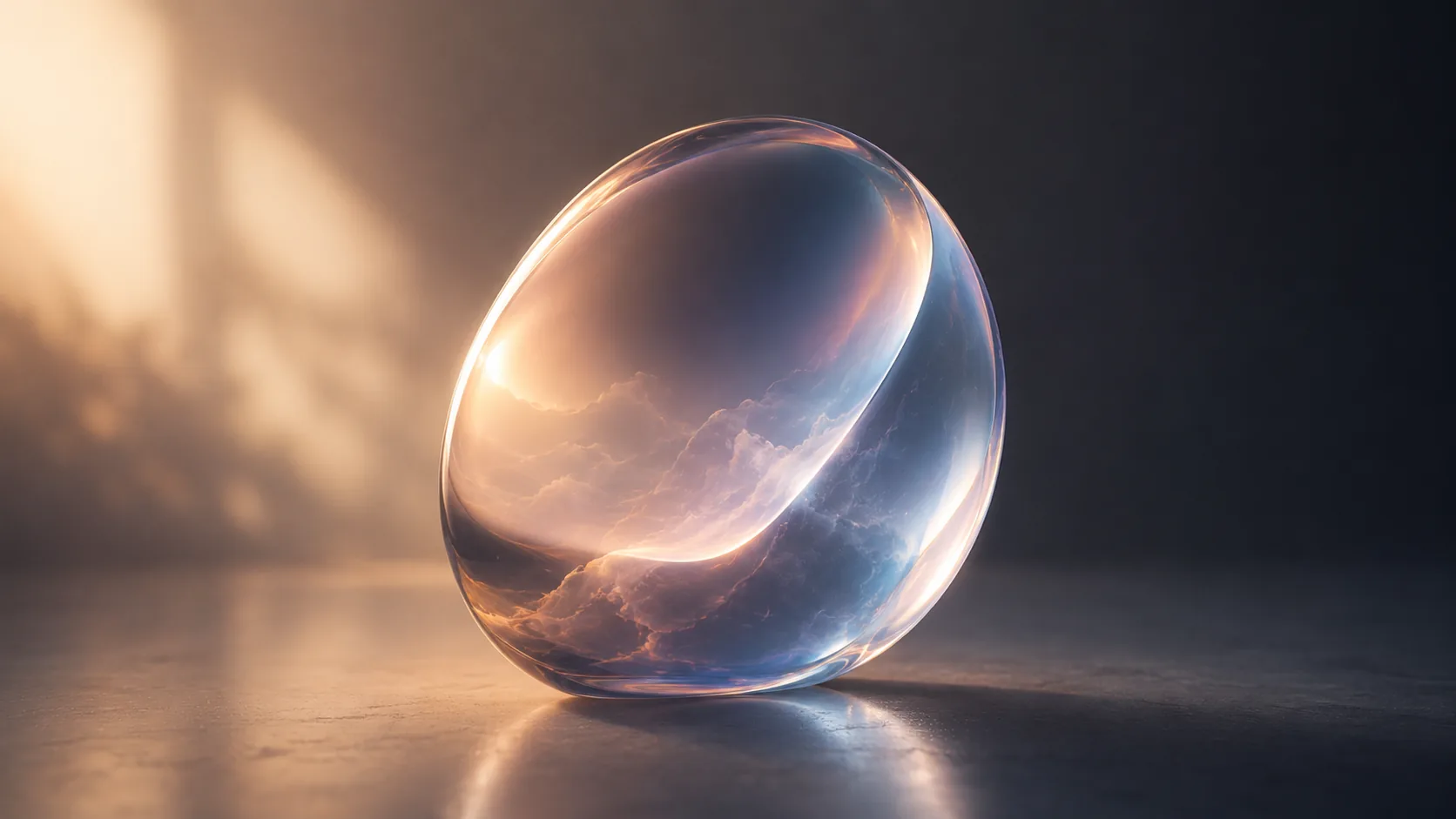 A glass sphere holding a sunset sky